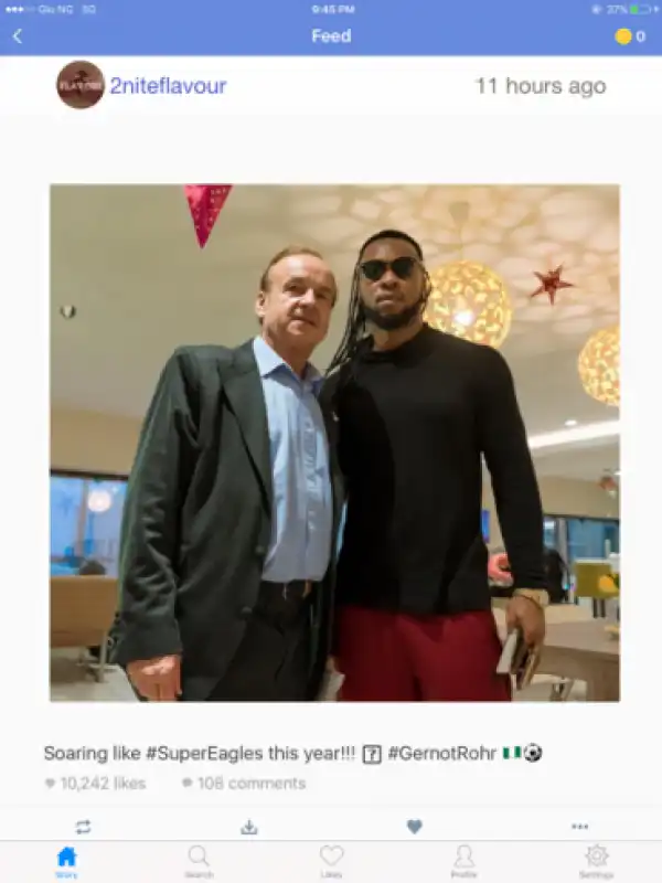 Singer Flavour Meets Super Eagles Head Coach, Gernot Rohr